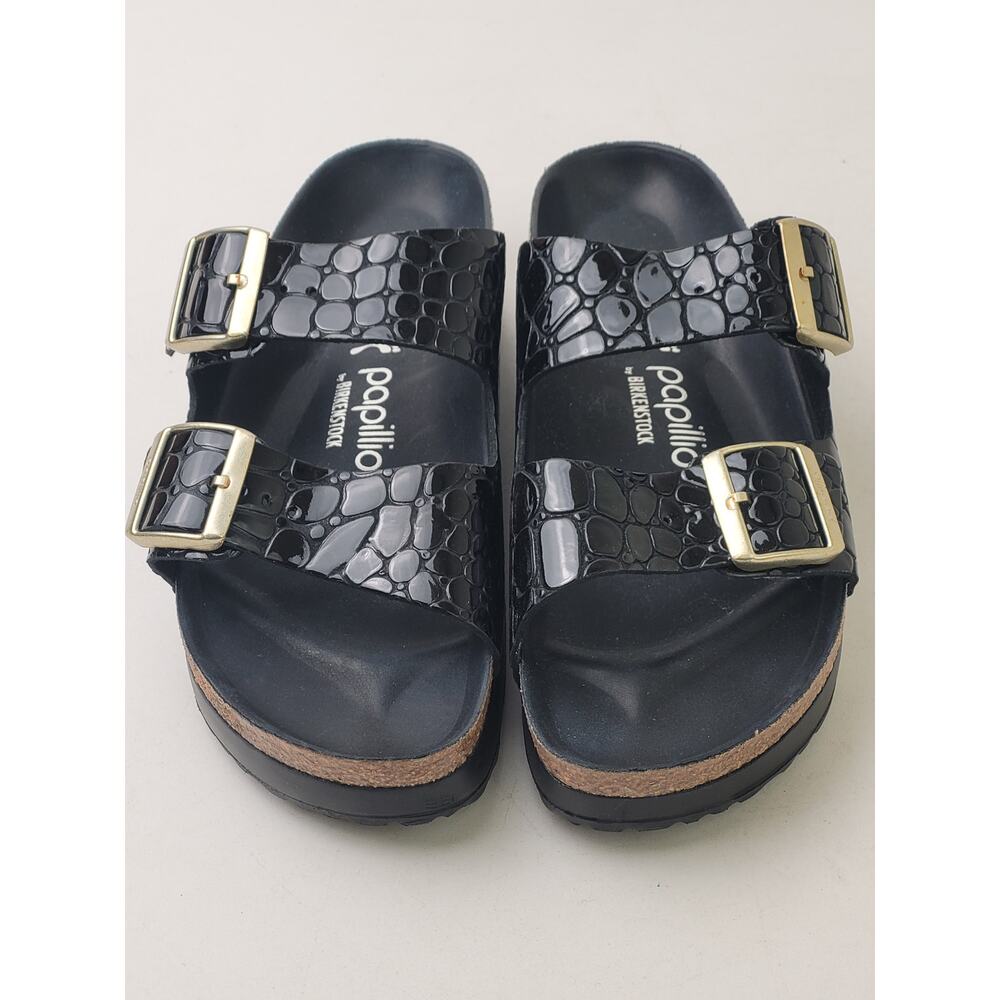 Birkenstock Papillio Arizona Platform Flex Black Croc-Embossed Sandals Sz 37 - Picture 4 of 11